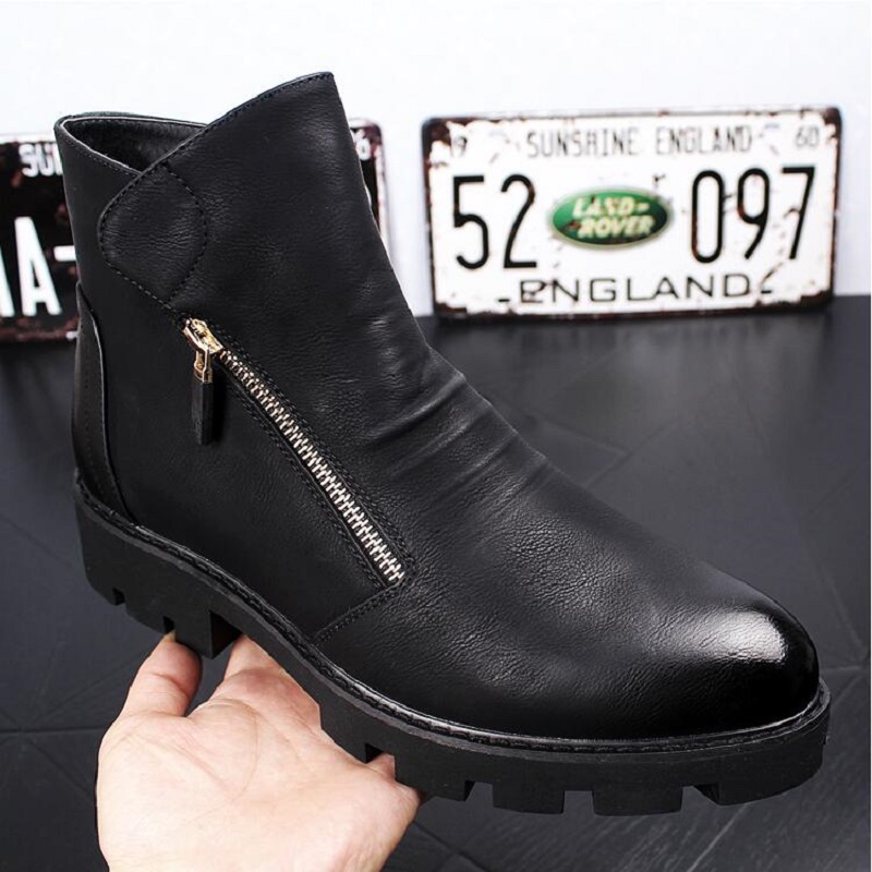 

Fashion Mens Platform Boots Black Genuine Leather Shoes Outdoor Ankle Homens Sapatos Da024