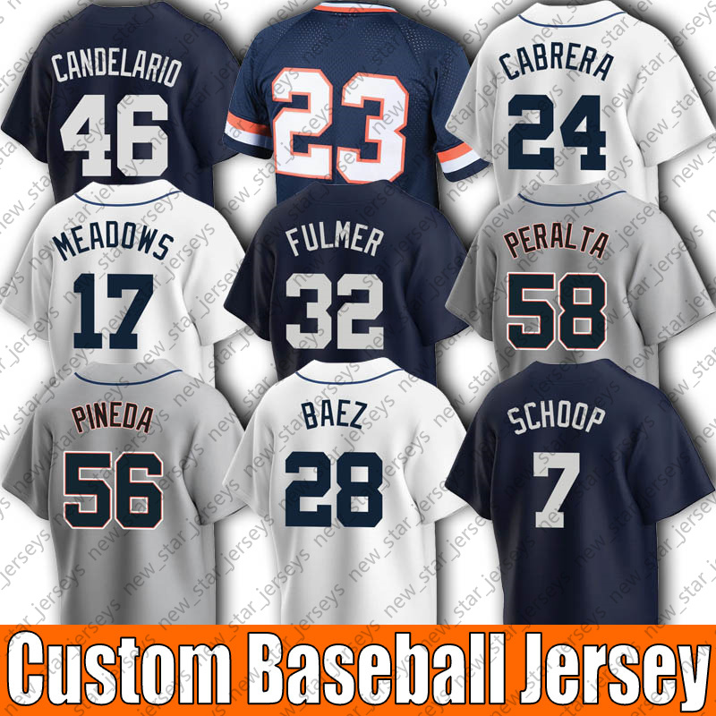 

Detroit 7 Jonathan Schoop Jersey Baseball Tigers 46 Jeimer Candelario Miguel Cabrera Javier Baez Jerseys Robbie Grossman Kirk Gibson Tucker Barnhart, Man custom jersey (lh)