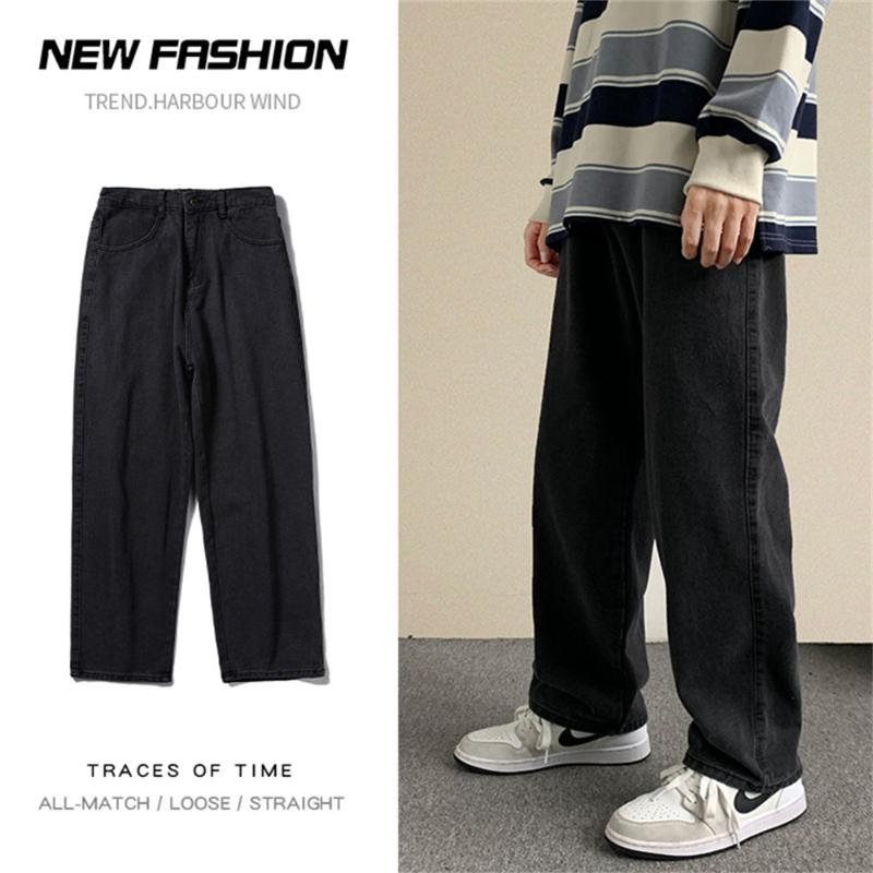 

Men's Jeans Fashion Autumn Streetwear Baggy Harajuku Men Korean Loose Straight Wide Leg Pants MaleMen's, Black
