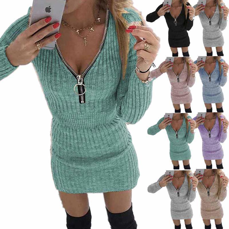 

Casual Dresses 22022 Women Spring Winter Sexy Full Long Sleeve Zipper Knitted Dress Boho Bow Befree Mini Plus Sizes Robe Femme, Pink