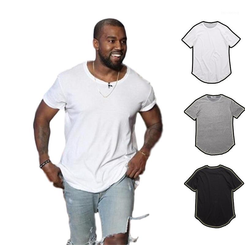 

TX135 Men's T Shirt West Extended T-Shirt Men Clothing Curved Hem Long Line Tops Hip Hop Urban Blank, Random color