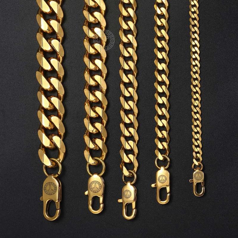 

Chains Davieslee Polished Chain Necklace For Men Curb Cuban Link Gold Silver Color Stainless Steel Mens 3 5 7 9 11mm LKNM154Chains
