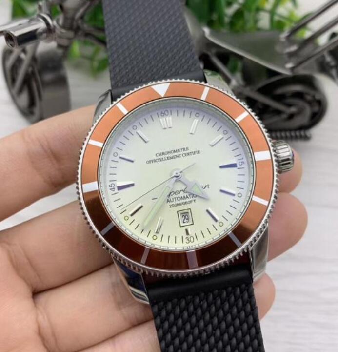 

New Classic Rubber Band Super-Ocean Mens Watches 47MM Full Blue Automatic Mechanical Watch Men Wristwatches AB2020161C1S1, 50m waterproof