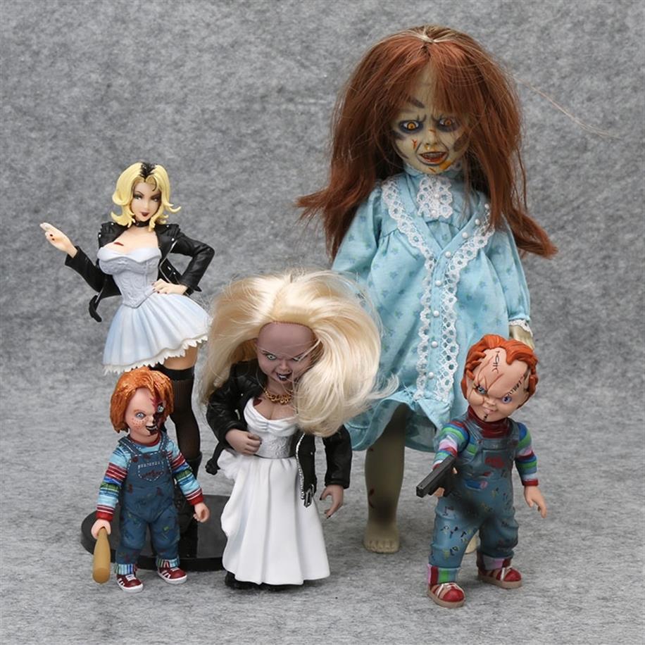 

Neca Chucky Action Figurs Child's Play Good Guys Horror Doll Scary Bride Of Chucky Living Dead Dolls Pvc Toy Halloween Gift Y251C, Four heads no box