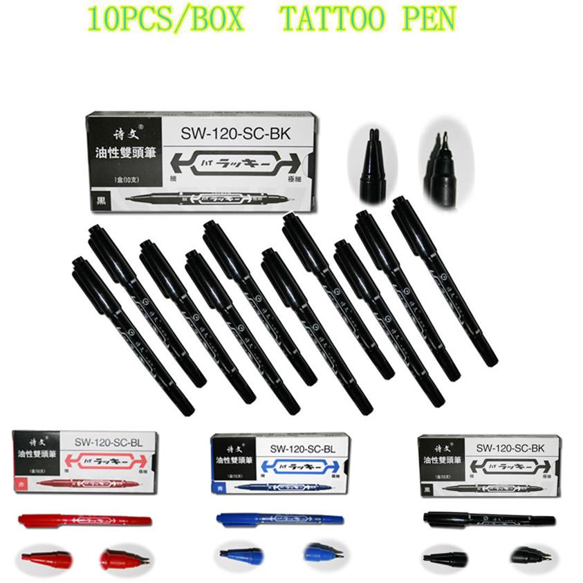 

YILONG 10PCS Box Black Dual-Tip Tattoo Marking Pen Skin Marker Stencil Tattoo Piercing Positioning Supply For Permanent Tattoo Mak197j