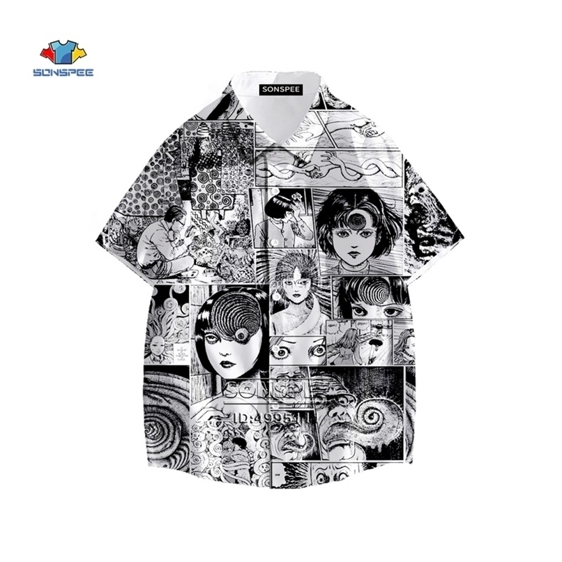 

Japan Horror Manga Junji Ito Shirt 3D Printed Tomie Girl Hawaiian Summer Casual Beach  Short Sleeve Oversized Tops 220322, 11