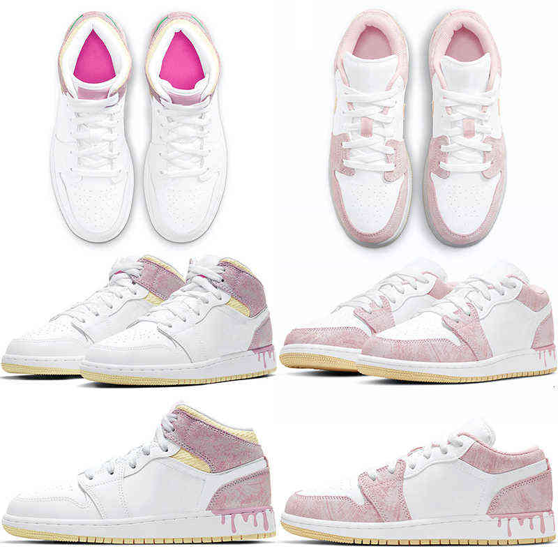 

Jumpman 1 Low GS Women Basketball Shoes 1s Paint Drip Ice Cream Womens Trainers Sports Sneakers Size 36-40, Paint drip mid