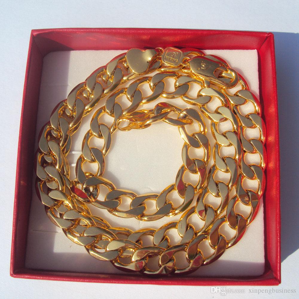 Amberta Stamp 925 Yellow Solid 24k Gold GF Link Chain Mens Curb Cuban Necklace 600*10mm Italy-image-761381486