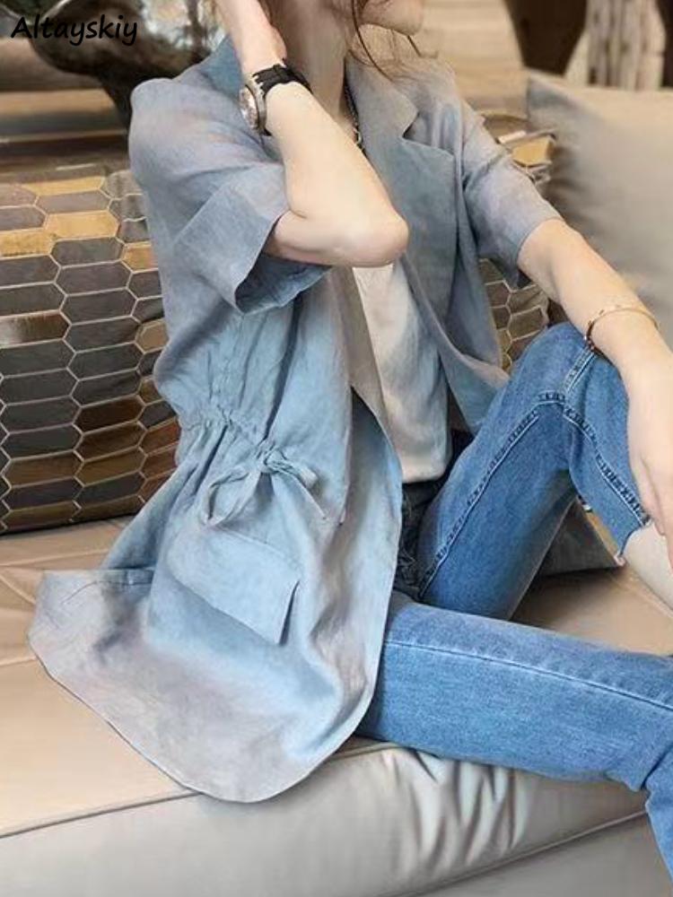 

Women' Suits & Blazers Short Sleeve Women Temper Daily Thin Summer Fashion Chic Elegant Shirring Office Lady Loose All-match Design BFWomen, Gray-blue blazers