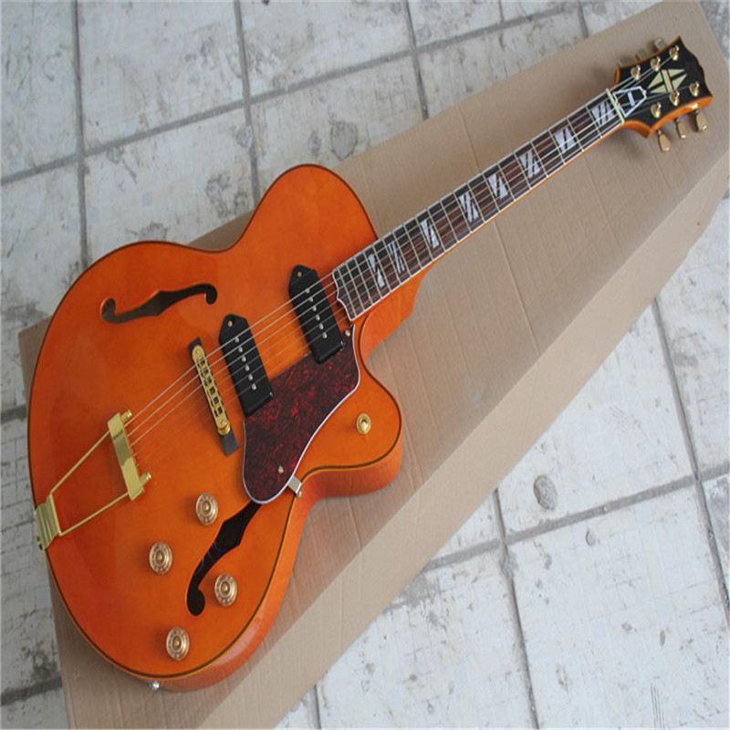 

Top quality Semi Hollow maple custom L5 orange P90 pickup electric guitar