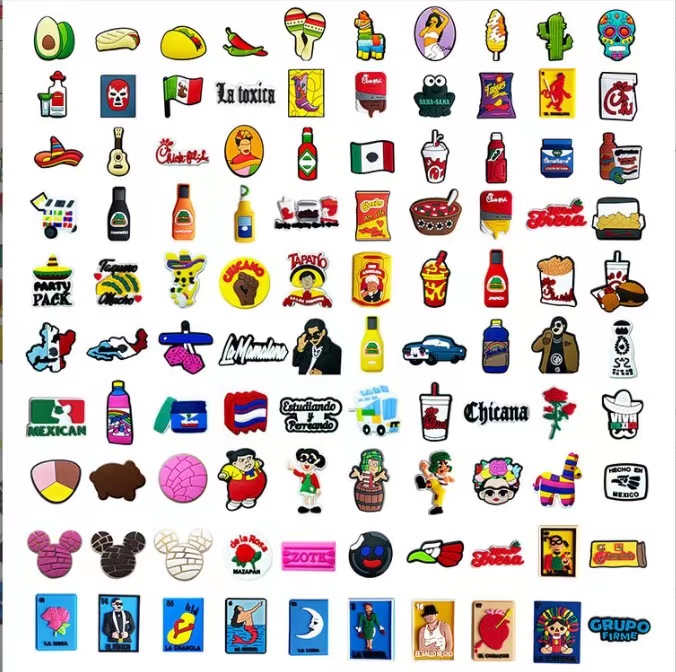 

Unique Series Wholesale custom Mexico Style Fashion Food Icon Shoes Charms For Kids Croc Accessories DIY Gifts Potato Chips Bottle Wristband Buckle