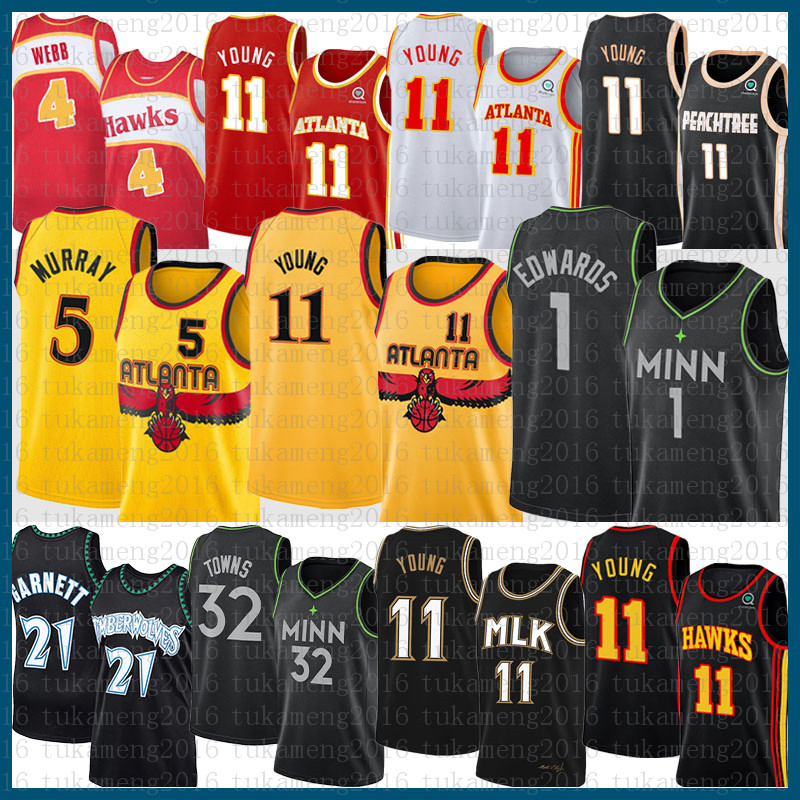 

21 1 32 Trae Young Basketball Jersey Dejounte Murray Spud Webb 11 5 4 Kevin Garnett Anthony Edwards Karl-Anthony Towns Atlantas Hawk Minnesotas Timberwolve Beige, Jersey-laoying