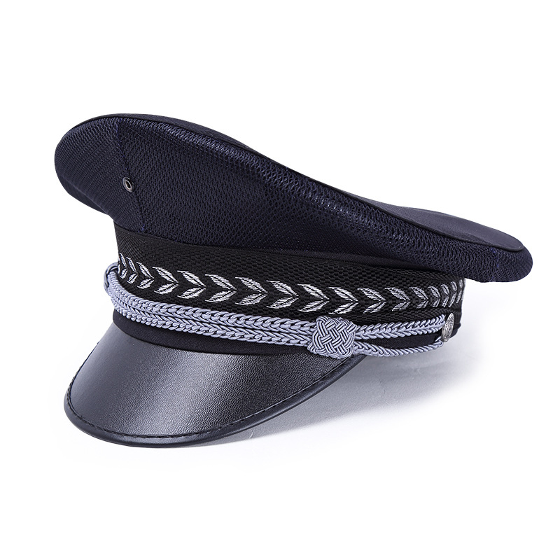 

Men's Military Berets Hats Flat Navy Captain Policeman Cap Security Uniforms Costume Party Cosplay Stage Performance Caps, Black-mesh