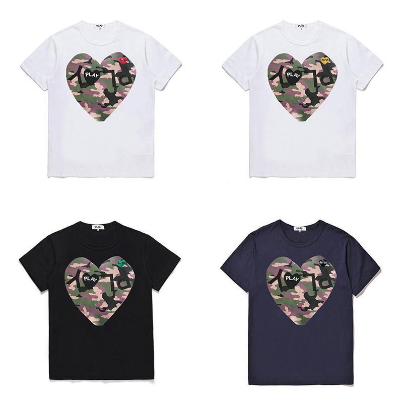 

Men' T-Shirts PLAY Men Women T-shirt Camouflage Printing Heart Embroidery O-round Neck Short-sleeved Loose Couple Summer, Black 1