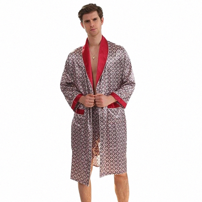 

new Bathrobe Mens Print Plus Size Robe With Shorts 2 Pcs Silk Satin Pajamas Kimono Home Bath Gown Summer Male Nightgown d6Sp#, Style 6