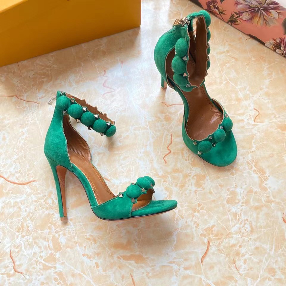 

Luxury Designer Ladies Sandals Fashion Metal Ring Buckle Open Toe Sexy Sandals Summer Gladiator Stud Leather High Heels 35-42 With Box, 7#