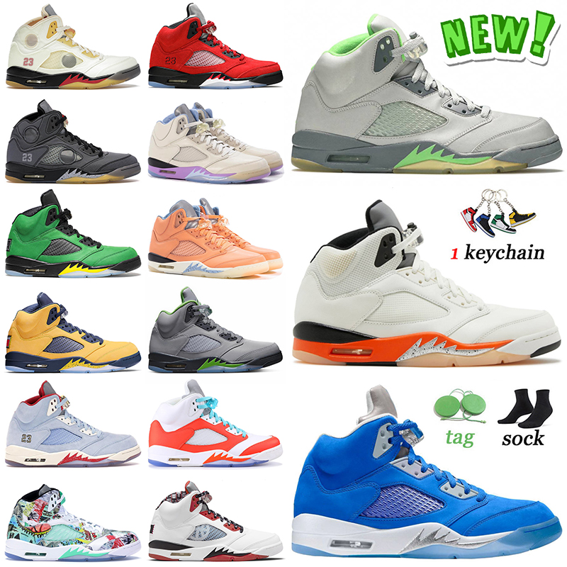 

5s Mens Basketball Shoes Jumpman 5 Sneakers Green Bean Shattered Backboard Bluebird Raging Bull Sail Black Muslin We The Bests Wings Quai 54 Sports Trainers Size 40-47, D23 white cement 36-47