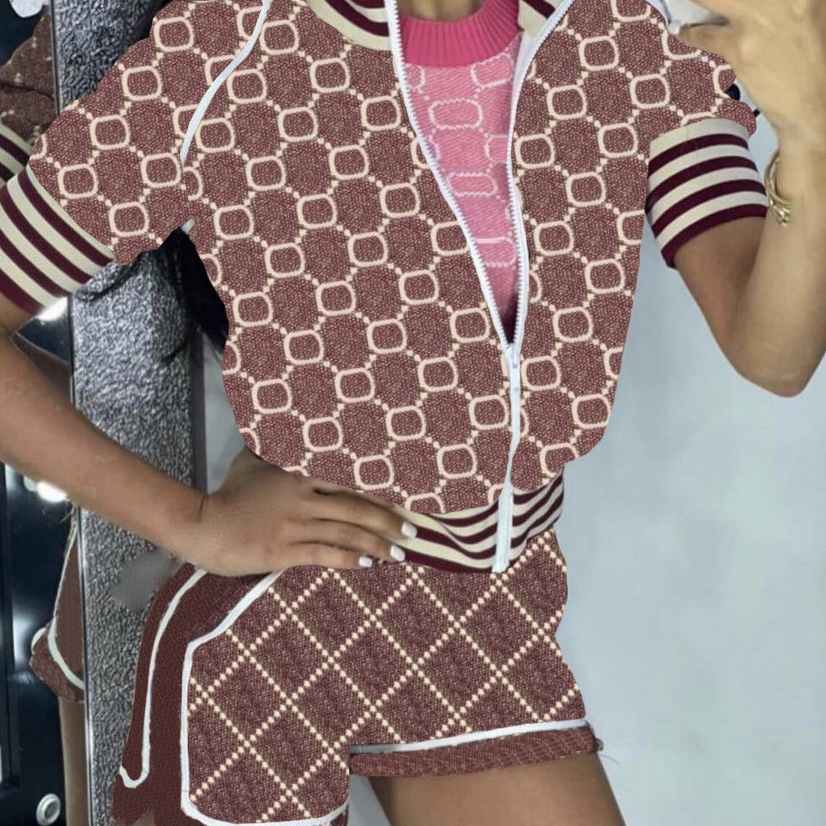 

Designers Jackets Full Letter Print Womens Shorts Tracksuits Short Sleeve Zipper Jacket Fashion Casual Sports Suits, Red