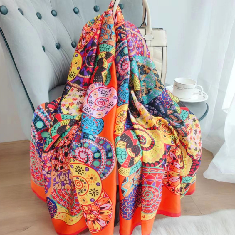 

180 90cm Classic Summer Beach Prints Silk Scarves Female Shawl Women Foulard Cover ups Wrap Bandanna Muffler Chiffon Hijab lady 220704