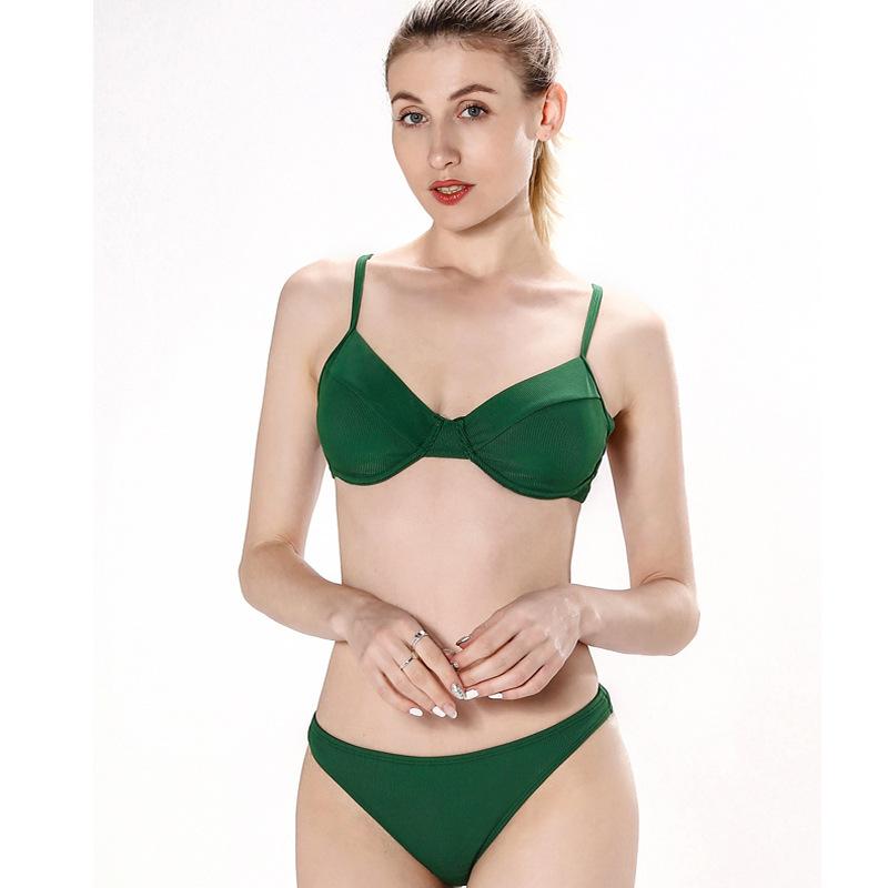 

Women' Swimwear Sexy Solid Push Up Bikinis Mujer Low Waist Swimsuit Women V Neck Female Sport Bathing Suit Stripe Biquini Bra Set, Green