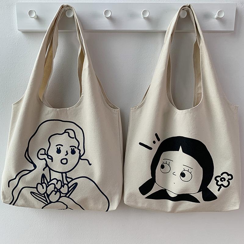 

Evening Bags Women Canvas Shoulder Shopper Bag Cotton Cloth Large Students Tote Cute Girl Cartoon Print Handbag Ladies Eco Shopping