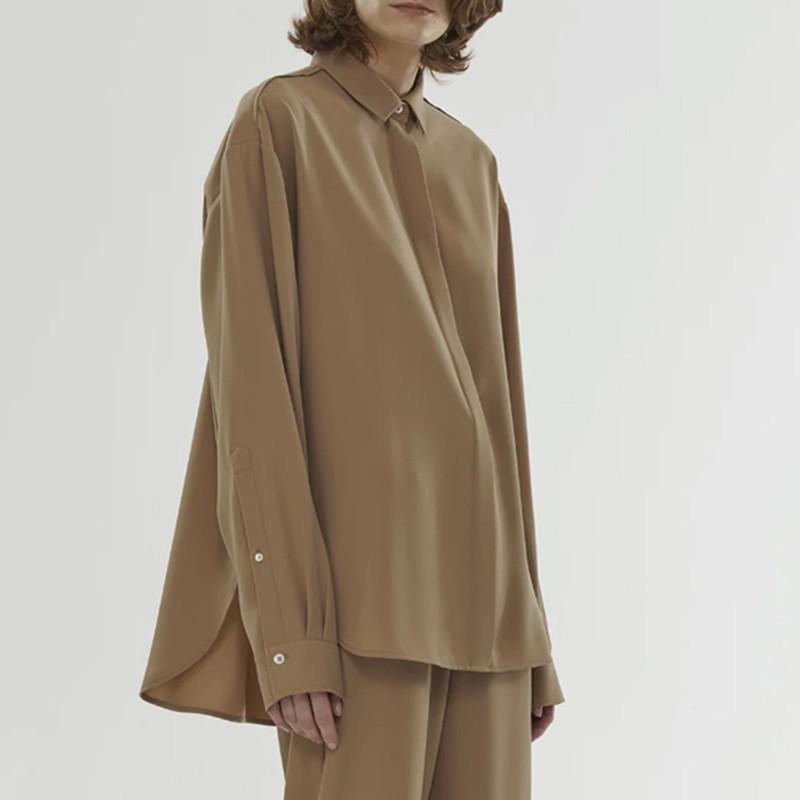 

Women's Blouses & Shirts Women's Turn-Down Collar Blouse Ladies Silhouette Long Sleeve Office Wear Single-Breasted Shirt 2022 Early Autu, Khaki