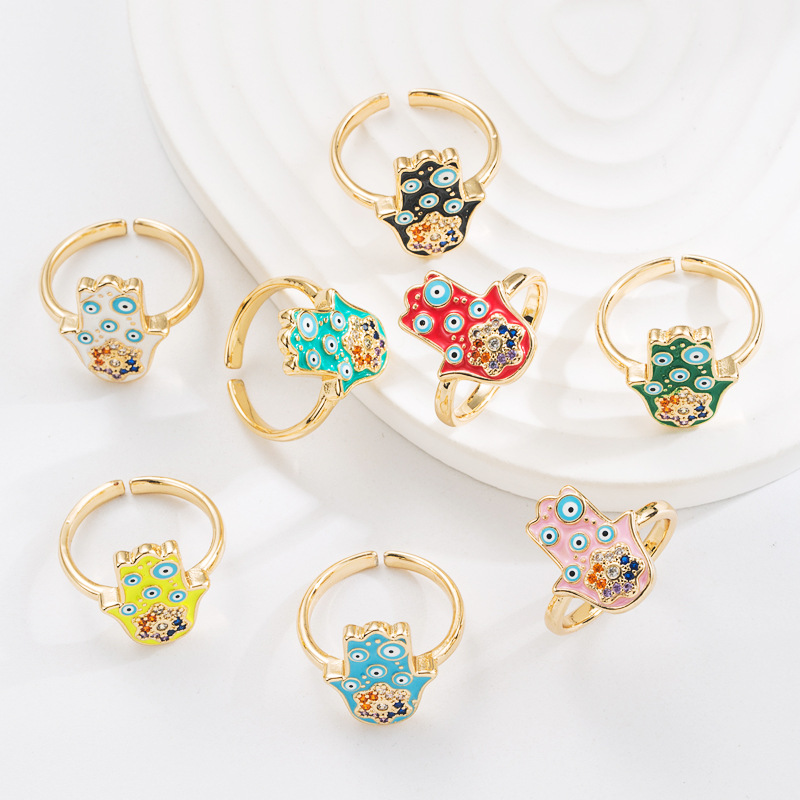 

S2978 Fashion Jewelry Turkish Copper Gold Plated Evil Eye Ring Women Zircon Inlaid Opening Adjustable Blue Eyes Rings