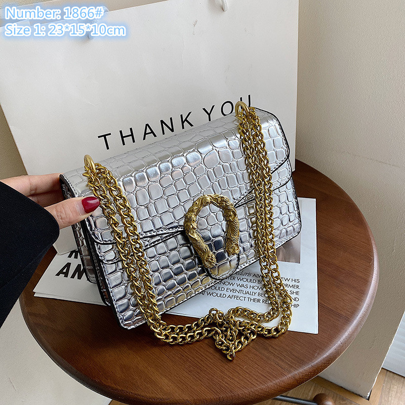 

Wholesale factory ladies leathers shoulder bags this year's fashion stereotypes embossed stone chain bag flip crocodile handbag street trend gold buckle handbags, Pink1-1866#