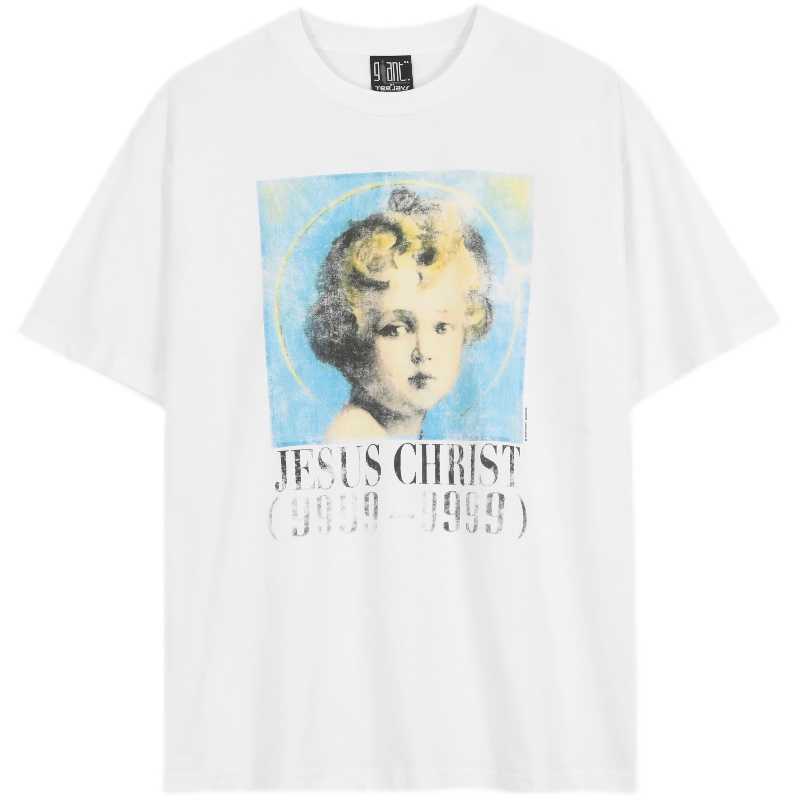 

Men's T-Shirts Saint Vincent Saint Michael little angel Vintage Wash Vintage Print loose short sleeve t-shirt men's and women's fashion, White