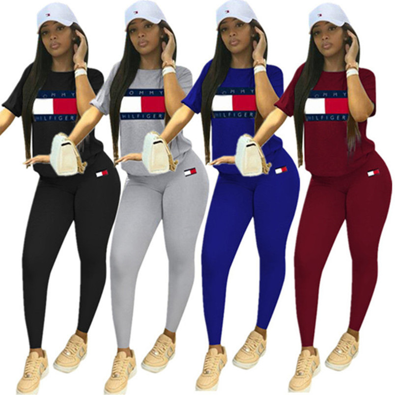 

2023 Brand Plus Size -3XL Women Tracksuits Fashion Casual 2 Piece Sets Letter Spring Summer Sportswear T-shirt Pants Short Sleeve Jogger Suit Pullover Outfits 4530, Black