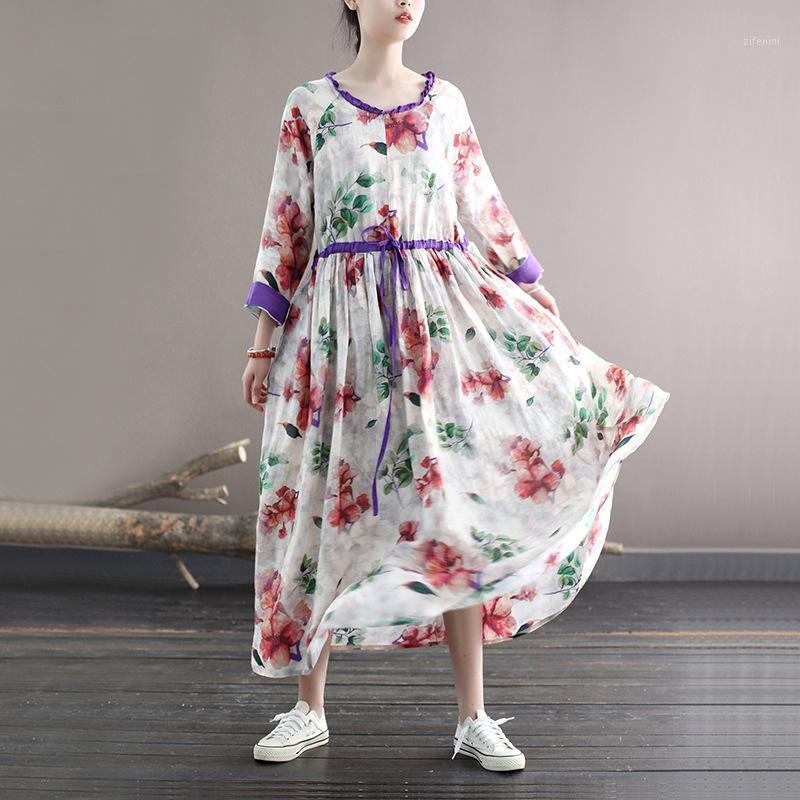 

Casual Dresses 2022 Korean Loose Patchwork Big Hem Woman Dress Femme Ramie Linen Vestidos Robe Elbise Fashion Spring Autumn String, As photo