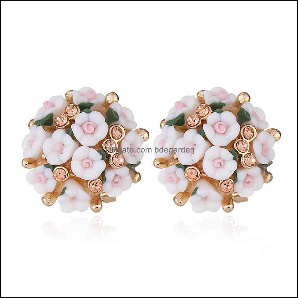 

Charm Earrings Jewelry Wholesale-Flowers Diamonds Women China Porcelain Flower Ear Studs Miao 8 Colors Gr Dhu2N