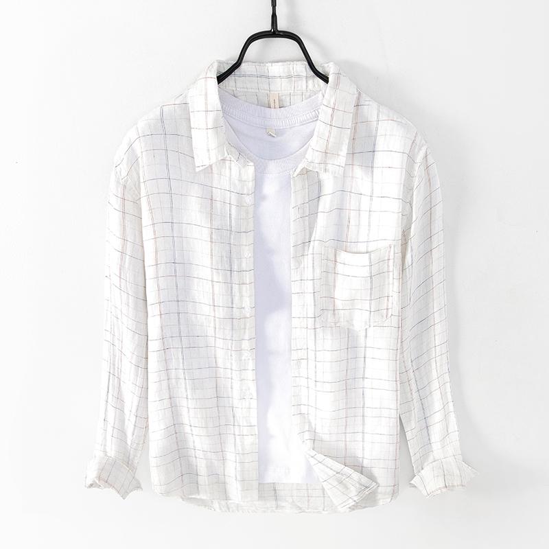 

Men's Casual Shirts Suehaiwe's Brand Italy Pure Linen Plaid Shirt Men Fashion Long-sleeved White For Top Camisa ChemiseMen's, Gray