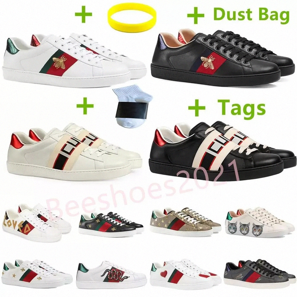 

Mens Italy Bee Casual Shoes Women White Flat Leather Shoe Green Red Stripe Embroidered Tiger Snake guccie for men Couples Trainers, 10