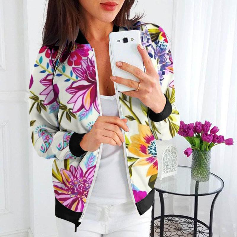

Women's Jackets Fleece Coats For Women Women's O-Neck Zipper Long Sleeve Classic Floral Print Jacket Casual Top Coat With Hood WomenWome, Pink