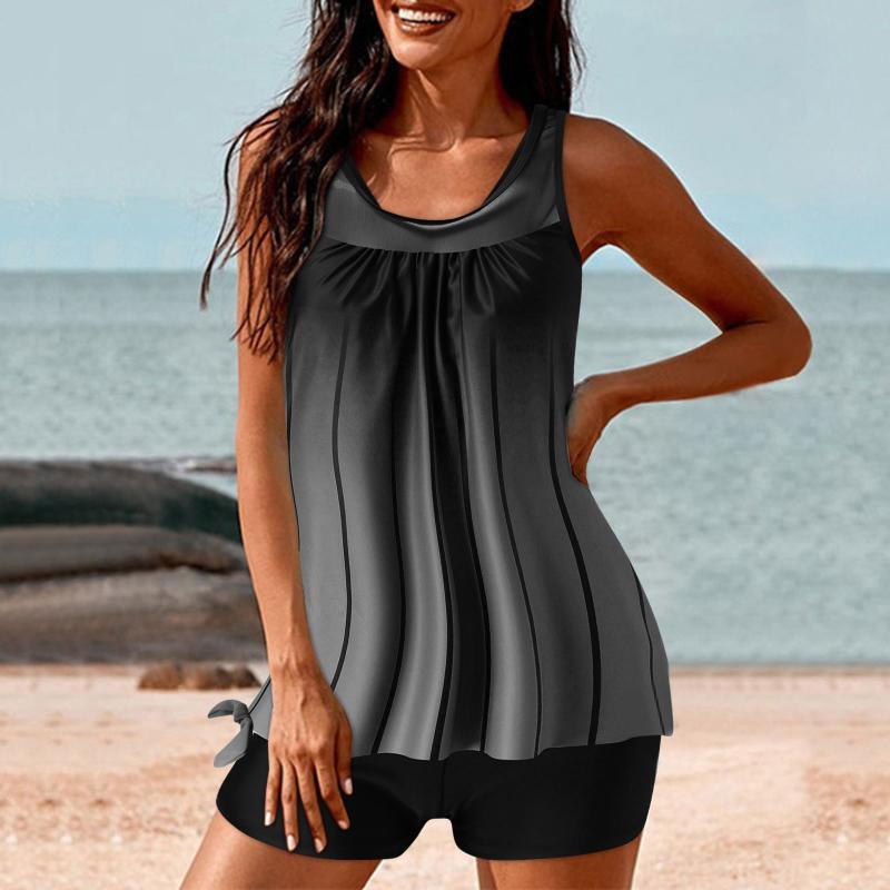 

Women' Swimwear Bathing Suits For Senior Women Womens Stipe Swimsuit Two Piece Split Suit High Swim Shorts Tummy Control PlusWomen, Green