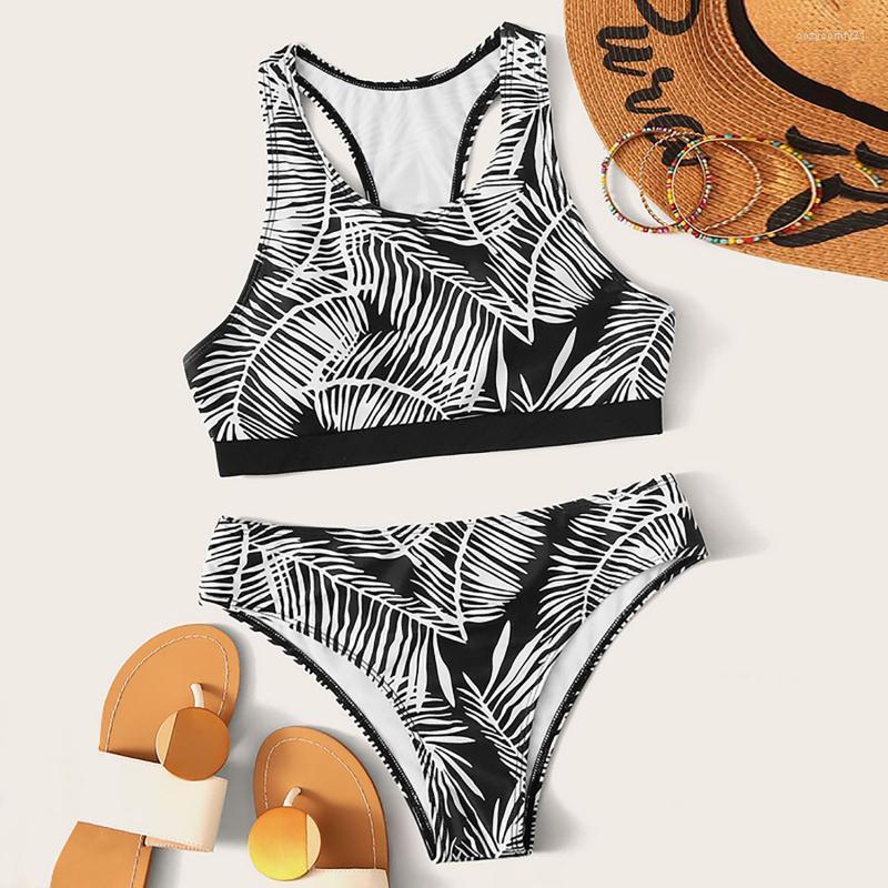 

Sexy Bikini 2Piece Swimsuit Off The Shoulder Swimwear Leaves Printed Women Bathing Suits Beach Wear Swim Suit Women, As pic