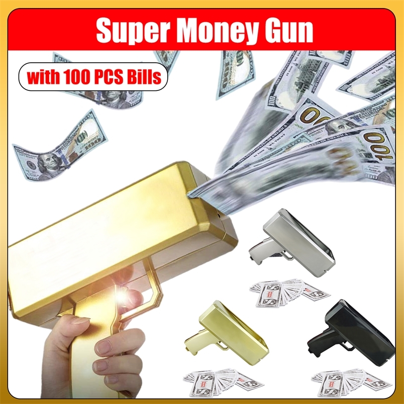 

Rain Money Gun Toy With 100 PCS Bills Funny Outdoor Banknote Gun Toys Cash Cannon For Birthday Wedding Christmas Party Supplies 220601