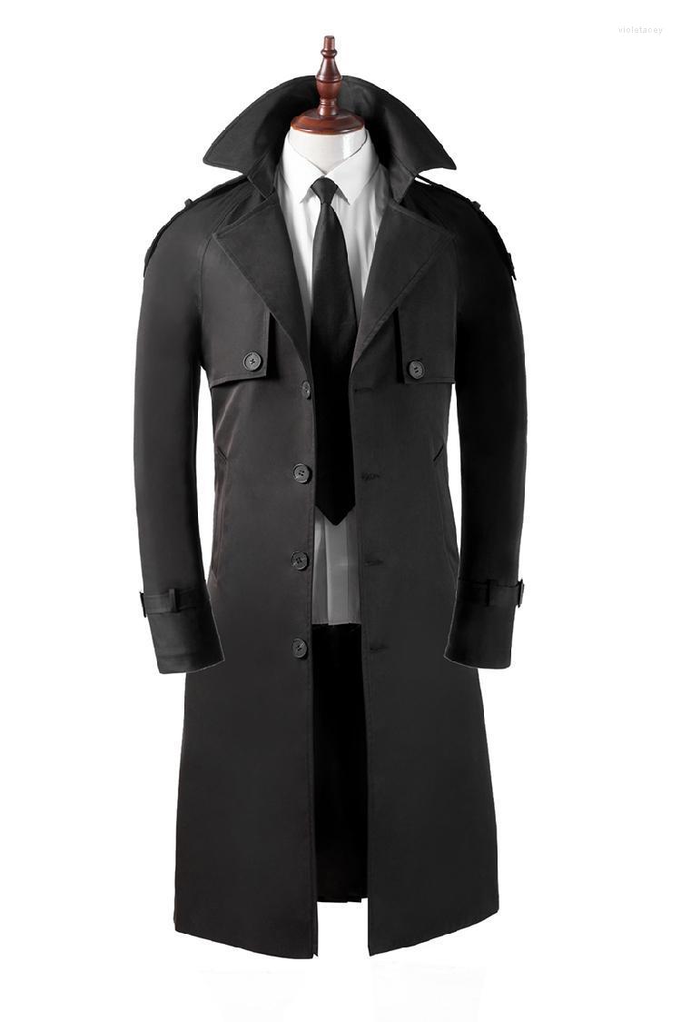 

Men's Trench Coats Men's Personalized Custom Fashion Large Size Double-breasted Over-the-knee Slim-fit Casual Windbreaker -6XLMen's Vio, Black
