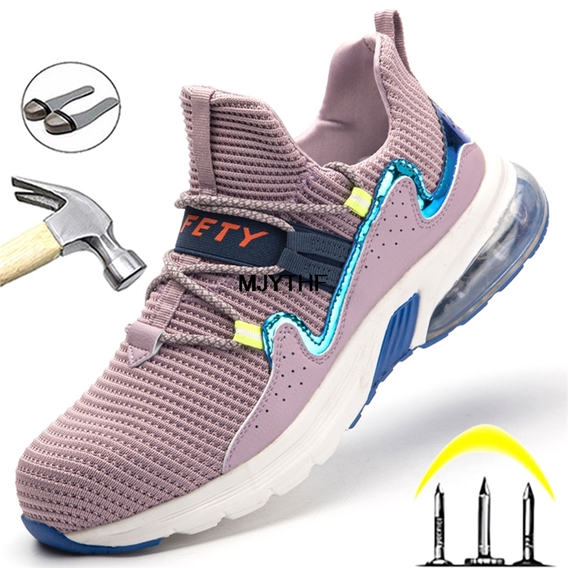 

Work Sneakers For Women Men Safety Shoes Puncture-Proof Breathable Light Steel Toe Couples Indestructible 220616, K8-pink