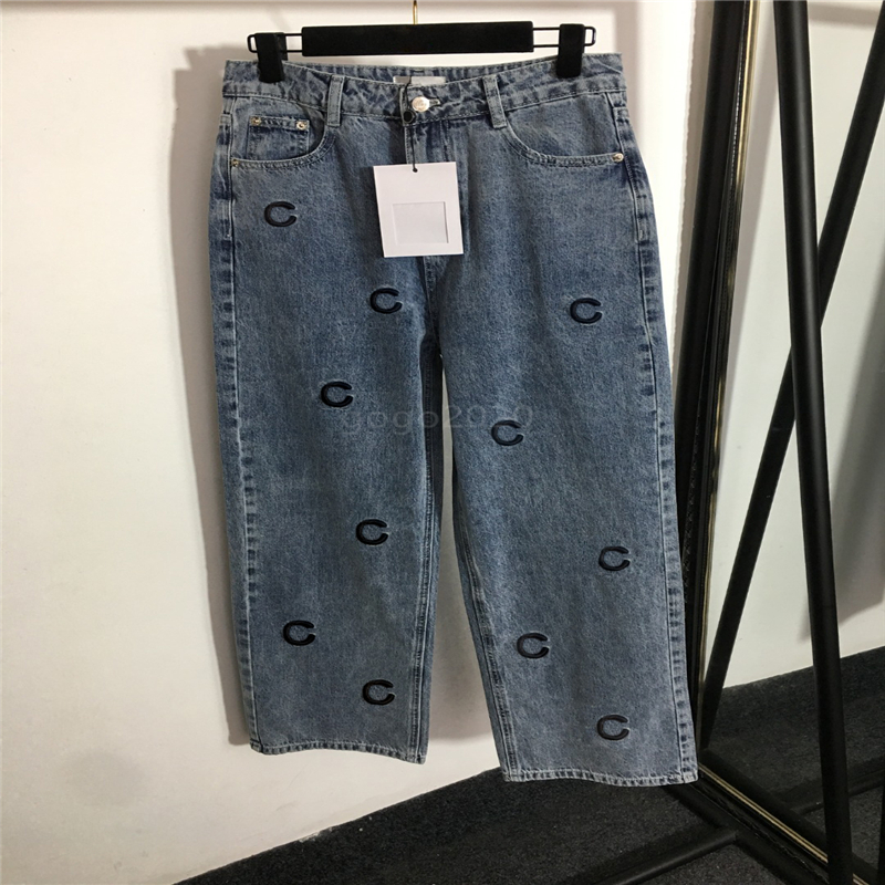 

2022 women girls designer pants jeans with letter embroidery female high end milan runway casual jersey jogging outwear denim long trouser, Multi