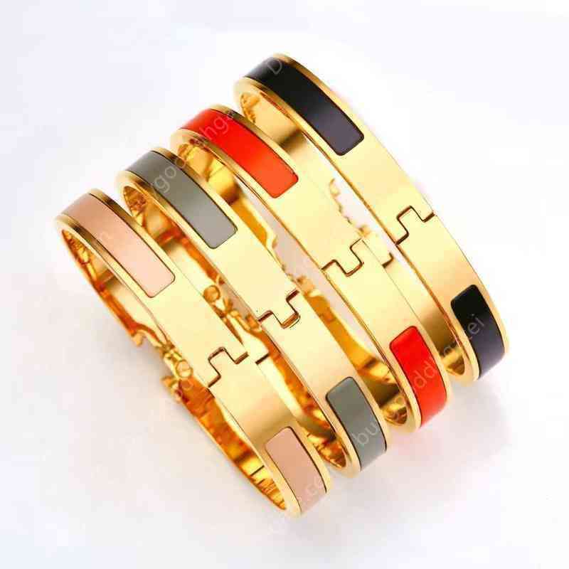 

Fashion 8mm Stainless Steel Charm Bracelets Women Luxury Jewelry Designer h Bangles Orange Color Enamel Gift for Love4F99