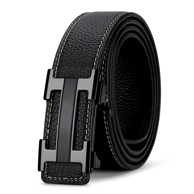 

Leather Belt Men's Leather Automatic Buckle Leisure Business Top Leathers Belt's Men Youth Korean Fashion Young People's Trouser Belts, Black
