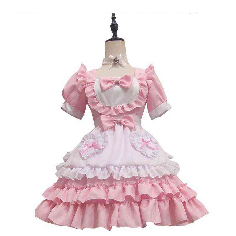 

Sexy Cute Pink Maid Dress Japanese Sweet Female Lolita Dress Role Play Come Halloween Party Cosplay Anime Maid Uniform Suit L220714