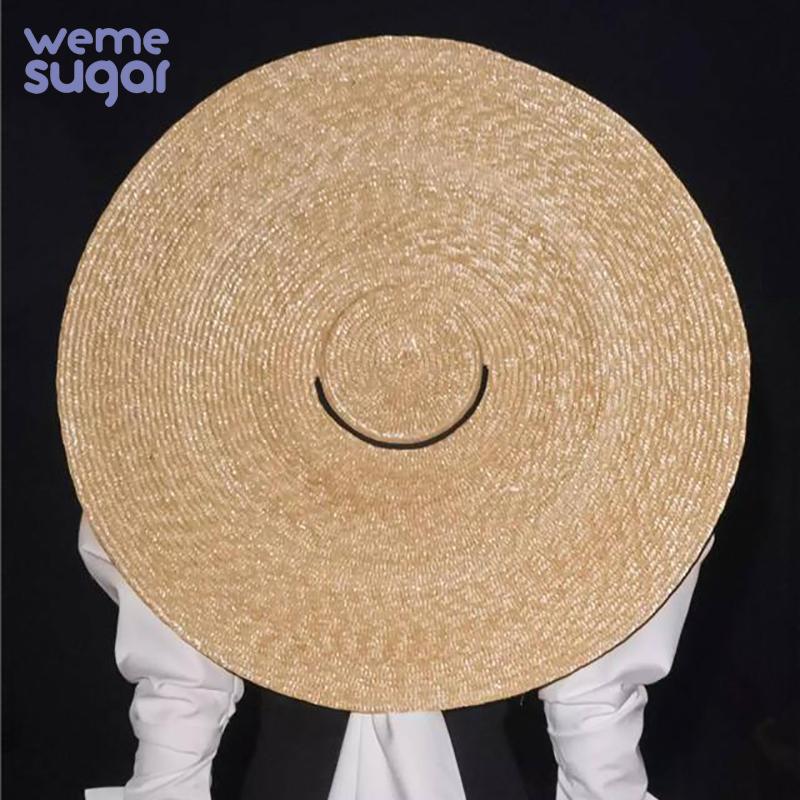 

Wide Brim Hats WeMe Large Wheat Straw Boater For Women 12cm 15cm 18cm Ribbon Bowknot Layies Beach CapWide, As pic