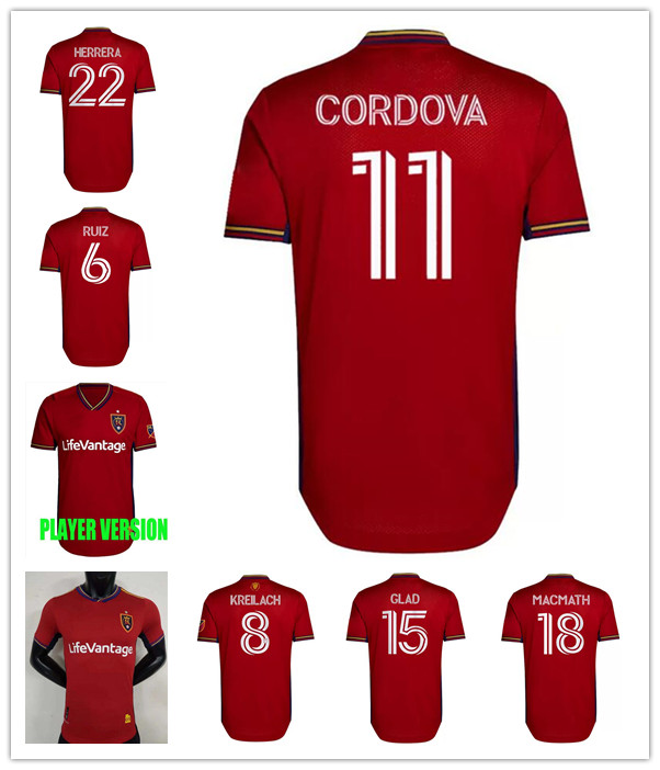 

2022 Real Soccer Jerseys Player Version Salt KREILACH WOOD RUIZ MERAM CORDOVA GLAD MACMATH Lake Home Football Shirt HERRERA Short Sleeve Uniforms