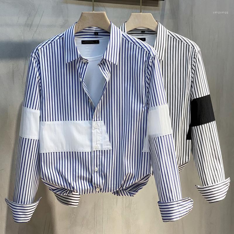 

Korean Style Shirts Casual Loose Hawaiian Long Sleeve Striped Fashion Streetwear Camisa Hombre Men's Clothing DB60SH, Gold