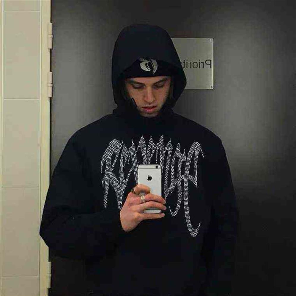 

Revenge Diamond Black Hoodie drill Rhinestone heartbroken rap Hoodie2721, Red