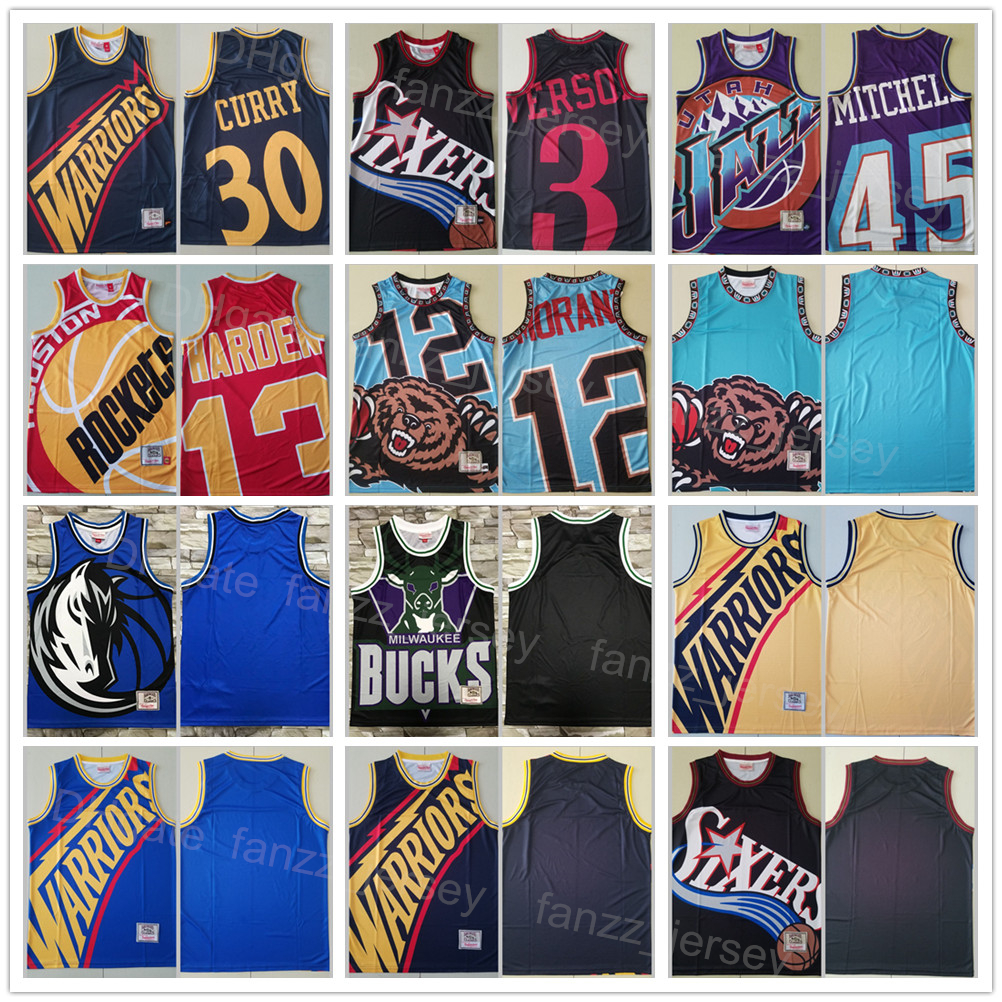 

Retro Mitchell and Ness Basketball Ja Morant Jersey 12 Vintage James Harden 13 Donovan Mitchell 45 Allen Iverson 3 Stephen Curry 30 Red Green Yellow Purple Navy Blue, Black