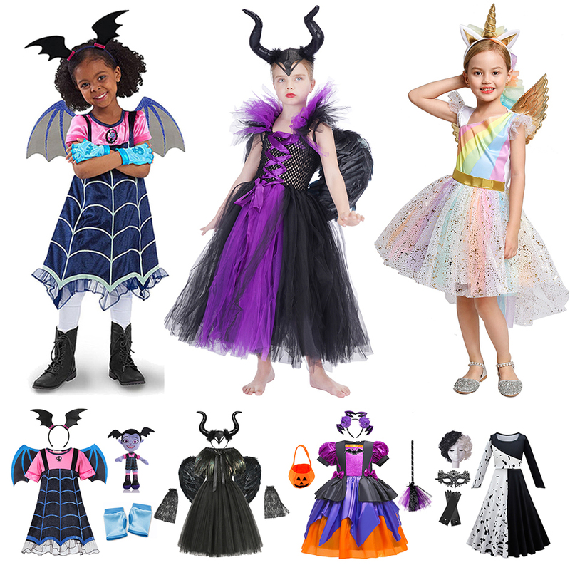 

Special Occasions Evil Queen Tutu Dress Maleficent Witch Cosplay Costume Devil Horn Wing Girls Party Halloween Vampirina Cruella Deville Clothes 220826, Vampirina 03